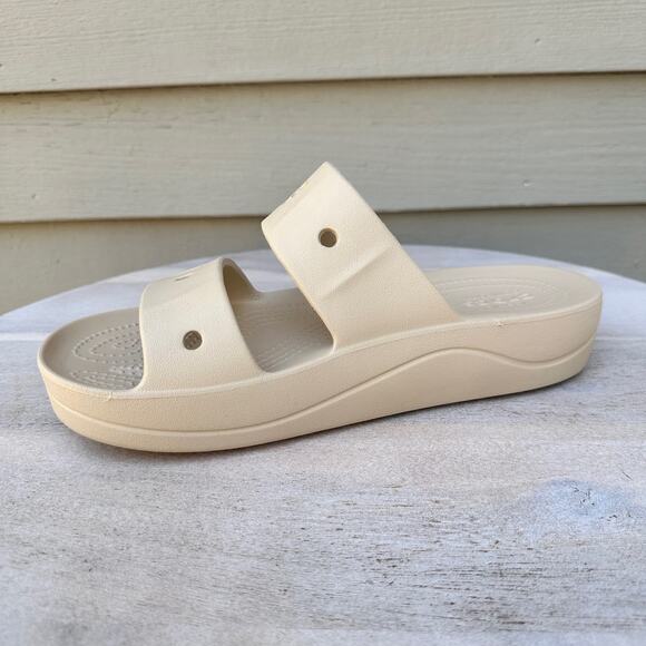 Crocs Baya Platform Womens Double Strap Slides Size 8 Chai Tan Beige Sandals New - Picture 5 of 12